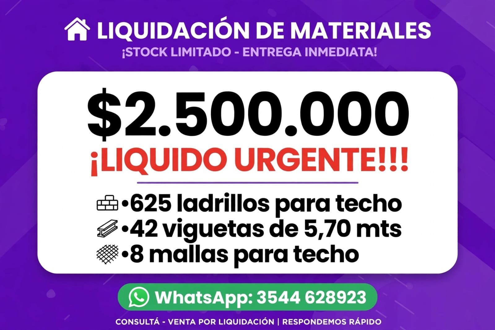 materiales para techo $ 2.500.000
